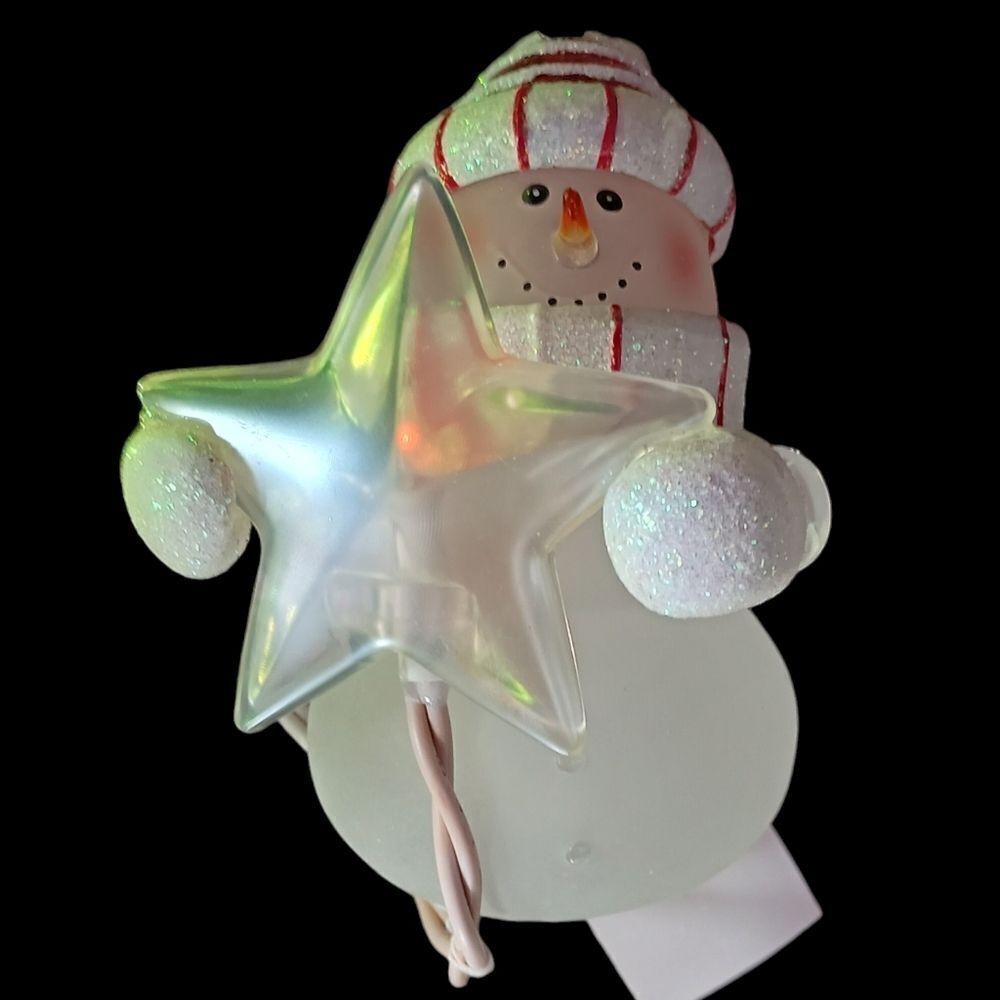 Department 56 Light Up Snowman Ornament With Star‎ Chaser Boxed Acrylic Frosted.